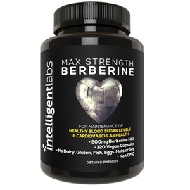 Intelligent Labs Intelligent Labs Berberine HCL Plus, Max Potency 500 MG Per Capsule, 120 Vegetarian Capsules, Third-Party Checked Berberine Supplement for Purity, Plant-Based, Gluten Free & Non-GMO