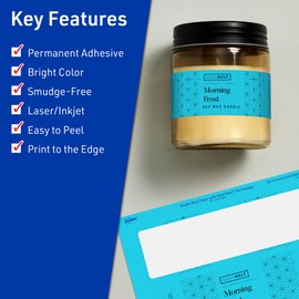 Avery Printable Rectangle Labels with Sure Feed Technology, 1-1/2" x 7-1/2", Bright Blue Labels, Print-to-The-Edge, Laser/Inkjet, 100 Total, Great for Candle Labels and Jar Labels