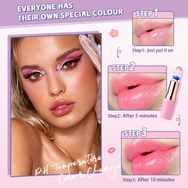 Likesing Set of 3 Lipstick Set Flowers Temperature Sensitive Colour-Changing Pink Magic Lip Colour Changing Lipstick Crystal Jelly Flower Colour Changing Lipstick Lip Balm Gift Girls