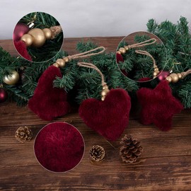 Coola Christmas Tree Ornaments Plush Heart Star Tree Decorations for Holiday Party Decor Home Decor, 3D Christmas Tree Plush Ornaments, Tree Decoration for Christmas Supplies-3 PCS (red)