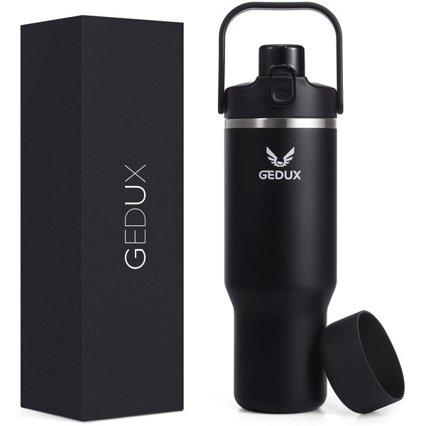 GEDUX IceFlow Flip Straw Water Bottle with Straw, 1 Litre,