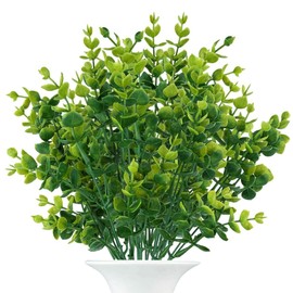Wansong 4Pcs Artificial Eucalyptus Simulation Greenery Grass Leaves Plastic Plants Faux Shrubs Plastic Plants Indoor Outdoor Outside Home Garden Office Kitchen Bathroom Verandah Wedding Décor