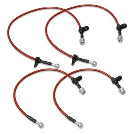 AJP Distributors Red Stainless Steel Braided Oil Disc Brake Lines Hoses Cables Kit 4PC Front & Rear Set Compatible/Replacement For Prelude BA3 BA4 BA5 BA7 B20A B21A JDM 1988 1989 1990 1991 88 89 90 91