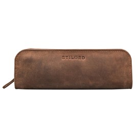 STILORD 'Alfie' Leather Pencil Case Vintage Pencil Case Adult Pencil Case Made of Real Leather, Medium - Brown, Vintage Style