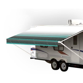 SunWave RV Awning Fabric Replacement | Premium Vinyl Canopy | Awning (19', Teal Strip)