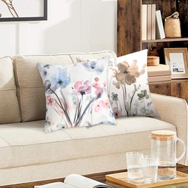 Dixutzi Floral Pillow Covers 20x20, Watercolor Teal Brown Cream Grey Flower Pillow Cushion Cases, Abstract Modern Decorative Throw Pillows for Sofa Couch Living Room Bedroom Car, Set of 2