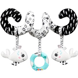 GKDOMS Baby Spiral Hanging Stroller and Car Seat Toys Black and White High Contrast Sensory Toy Newborn Plush Activity Toys Thank You Gifts for 0 3 6 9 12 Months Girls Boys-Whale