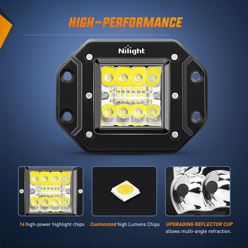 Nilight 2PCS 42W LED Flush Mount Light Pods Upgraded Spot