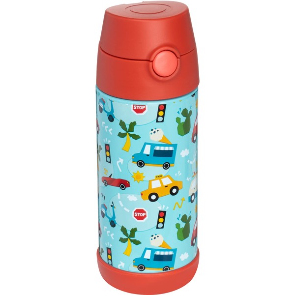 Snug Kids Flask - Stainless Steel Insulated Water Bottle with Straw for Children/Toddlers (Girls/Boys) - Cars, 350ml