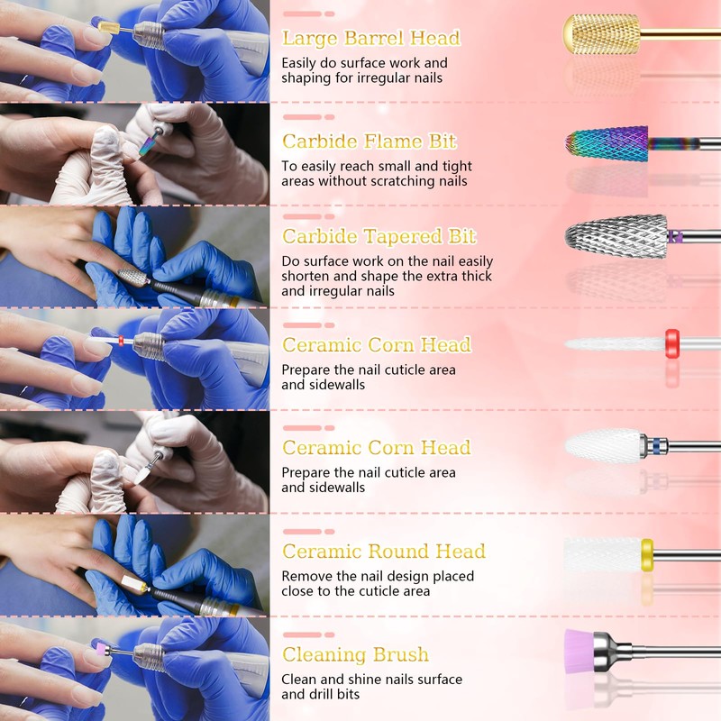 Pack of 7 Nail Drill Bits HEYMKGO Electric Nail Drill