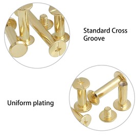 Leliafleury M4*4 Chicago Binding Screws 20Pcs Carbon Steel Chicago Screws Flat Head Screw Rivets Chicago Screw Posts for Craft Purse Belt Handbags, Gold