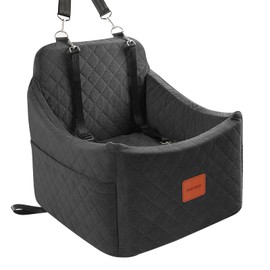 INDYBUD Small Dog Car Seat, Memory Foam Dog Booster Car Seats with Thick Cushion for Medium Dogs Under 35lbs, Detachable Washable Pet Seat with Storage Pockets,2 Safety Belts (Black, Medium)