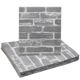 sourcing map 20pcs 3D Brick Effect Wall Panels, Peel and Stick Brick Wall Tile, 35cm x 38.5cm Waterproof Brick Design Wallpaper Backsplash for Kitchen, Living Room, Gray