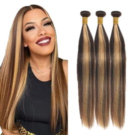 Habiliana Extensiones De Cabello Humano Liso De 16, 18 Y 20 Pulgadas, P4/27, 11A, Sin Procesar, Brasileño, Virgen, De Tejido Rápido, Para Mujeres Negras.
