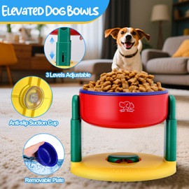 2PCS Elevated Dog Bowls for Small & Medium Dogs, Height Adjustable Dog Feeder (5.9-7in), Non-Slip Slow Feeder Bowl with Suction Cup Bottom, Elevated Bowls for Food Water Indoor & Outdoor