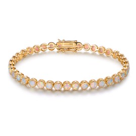 Barzel 18K Gold Plated Created Opal Tennis Bracelet Crown for Women (Gold)