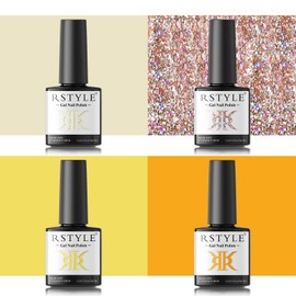 RSTYLE Semi-Permanent Nail Polish, 4 Colors Semi-Permanent Nail Glitter Nude Gel Shellac UV LED Nail Polish Manicure 6ML