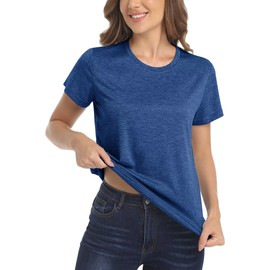 MAGCOMSEN Women's Athletic Shirts Ultra Lightweight Running Shirts Dry Fit Marathon Cool Shirts Casual Workout Hiking T-Shirts Dark Blue Small