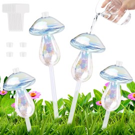 HuaMuDM Watering Balls Mushrooms, Pack of 4 Water Drops, Mushroom Self-Watering, Colourful Glass Plant Watering Balls, Colourful Watering Balls for Plants, Watering Balls Glass