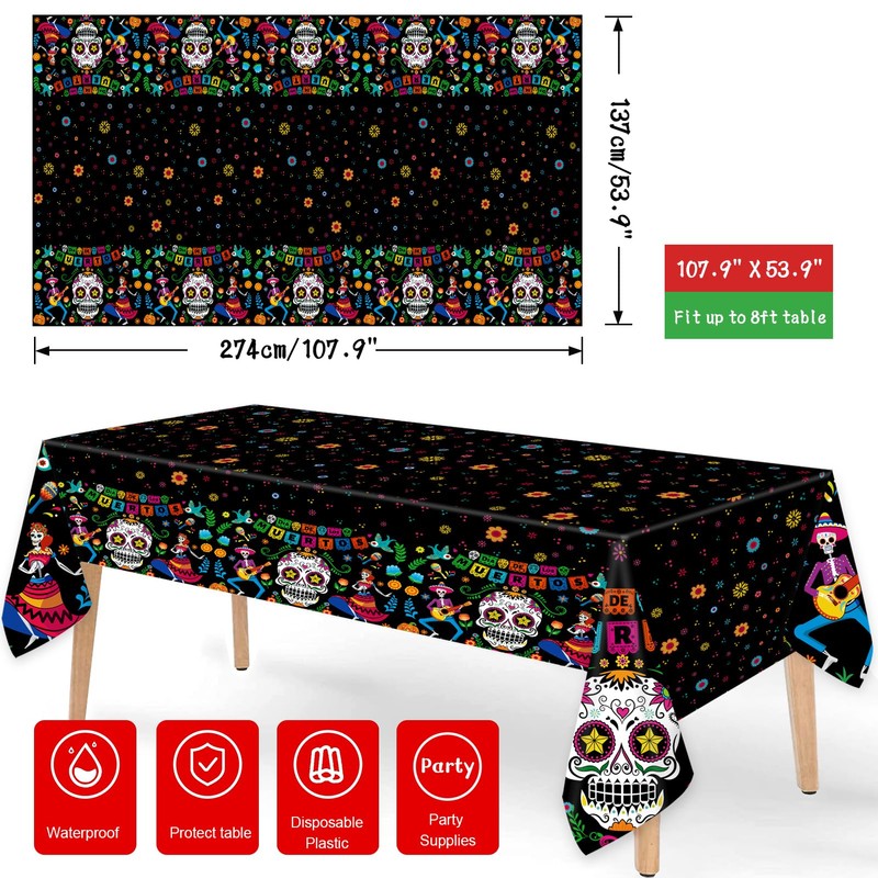 DPKOW Sugar Skull Tablecloth Day of The Dead Decorations Dia