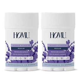 Homu | 2 Piezas Desodorante Natural en Barra Lavanda Silvestre Regular - Fórmula original para todo tipo de piel (con Bicarbonato de sodio) - Cont. 55