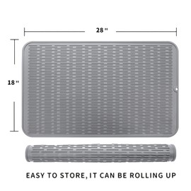 MicoYang Silicone Dish Drying Mat for Multiple Usage,Easy clean,Eco-friendly,Heat-resistant Silicone Mat for Kitchen Counter or Sink,Refrigerator or Drawer Liner Grey XXXL 28 inches x 18 inches