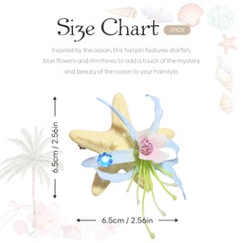 2 Pcs Blue Flowers Starfish Duck Billed Hair Clips with Rhinestone Boho Mermaid Accessories Summer Beachy Headpiece for Women Beach Wedding Vacation Party Hairwear Decoration