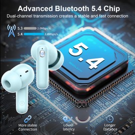 Nerunsa D60 Bluetooth 5.4 HiFi Stereo In-Ear Headphones with 4 ENC Noise Cancelling Mic, Wireless Headphones, 50 Hours Playtime, IP7 Waterproof Earphones with LED Display
