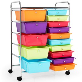 Byroce 15-Drawer Storage Rolling Cart, Mobile Classroom Craft Organizer for Art Supplies, Tools & Paper, Multipurpose Storage Cart on Wheels for School, Home Office (Multicolor)