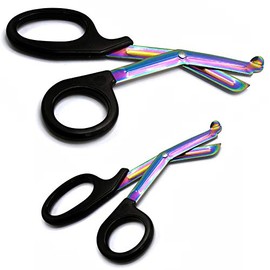 AAProTools Heavy Duty Fluoride Coated Nurse Doctor Paramedic Trauma Shears Scissors 7.25" (Black Multi Color Blade)