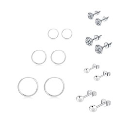 Epoch World 7 Pairs of 925 Sterling Silver Earrings Silver Hoop Earrings Huggie Hoop Earrings Silver Hoop Earrings Men Women Set Earrings for Women Girls Men, 2017