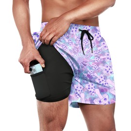 Wdpsuxin Men's Swim Trunks,Quick Dry Beach Mushroom Bathing Suit Athletic Board Shorts with Compression Liner and Pockets Medium