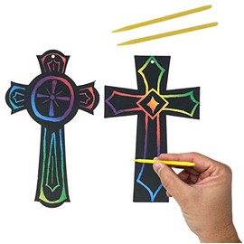 Podzly 50 Scratch Art Cross Ornament Craft Kit - Easter Crafts for Kids (Bulk)