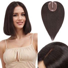 S-noilite Real Human Hair Toppers for Women 10x12cm Large Base Natural Black Hair Topper Wigs for Thin Hair Topper Hair Piece Wiglets Cover Grey Hair Roots(10 Inch,Natural Black)