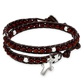 Wrap Around Rosary Bracelet for Men and Women, Ladder Design Brown Wooden Beads Cross Charm