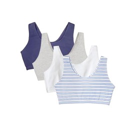 Fruit of the Loom Women's Built Up Tank Style Sports Bra Value Pack, Cottage Stripes/Skipper Blue/Grey Heather/White