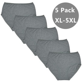 Feihtl Women's Plus Size XL-5XL Cotton Underwear Ladies Panties High Waisted Briefs 5-Pack Plus (US, Alpha, X-Large, Regular, Regular, 5-Pack Plus Panties Gray2)
