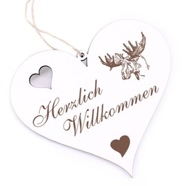 Herzlich Willkommen Sign - Elk Head - Decorative Heart Wooden Welcome Sign Door Sign Decorative Sign Door Decoration