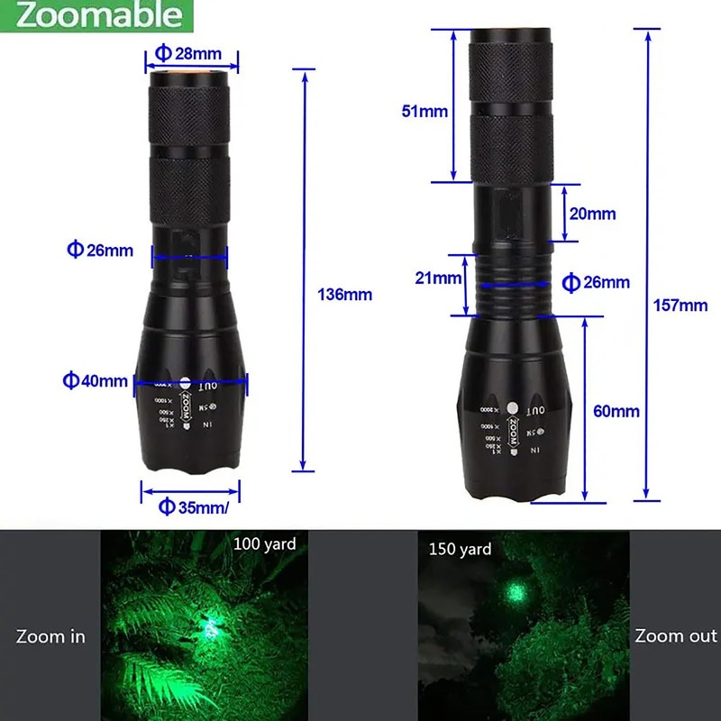 LUXJUMPER Green LED Flashlight One Mode Long Range Light LED