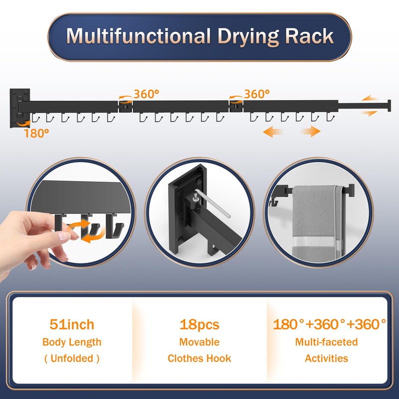ZdwCyl Clothes Drying Rack Wall Mounted,Laundry Rack Wall Wount,Drying Rack