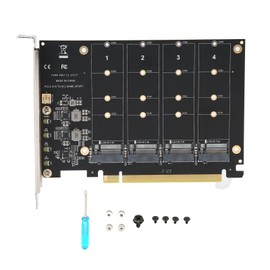 4 Port NVMe to PCIe Host Controller Expansion Card, M.2 NVME to PCIe X16 Adapter, Support 2230 2242 2260 2280, System Free Drive, 4×32Gbps, with Mounting Accessories (ph44)