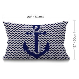 BGBDEIA Decorative Linen Cushion Covers 30 x 50 cm (12" x 20") Rectangular Retro Nautical Anchor Throw Pillow Covers for Garden Patio Living Room Couch Sofa