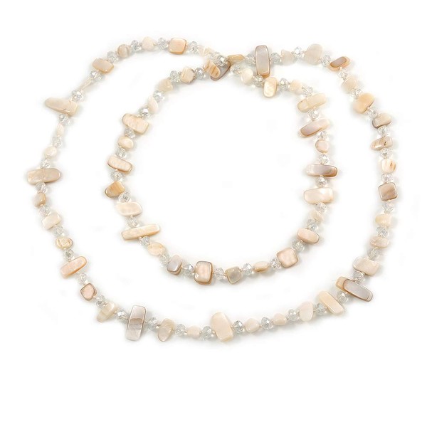 Avalaya Off White Shell/Transparent Glass Crystal Bead Long Necklace/110cm L