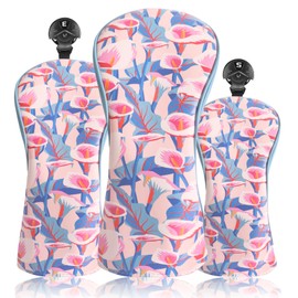 FINGER TEN Golf Club Head Covers Wood Driver Fairway Hybrid Rescue Putter, Golf Club Covers Woods Novelty Synthetic Leather with Interchangable No.Tag for Men Women Kids (Pink-3 Pack)