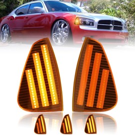 OFFKAT Sequential Front Fender LED Side Marker Lights for 2006-2010 Dodge Charger Daytona R/T SE SRT8 SXT, [Upgraded] Amber Lens Side Bumper Lamps, Amber LED Side Markers Turn Signal Lights, 2 PCS