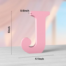 Aruatu 6 Inch Pink Wood Letters Unfinished Wood Letters for Wall Decor Decorative Standing Letters Large Letters for Wall Decoration for Craft Home Party Projects (J)