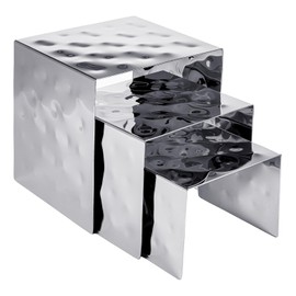 MorningRo Set of 3 Display Stand Stainless Steel with Hammered Finish Food Display Risers Stand Shelf for Catering Dessert Collectibles Jewelry Figures Party