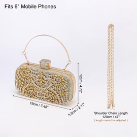 sourcing map Evening Bags for Women, Sparkly Crystal Rhinestone Clutch Purse with Chain Strap Shoulder Bag Handbag for Bridal Party Evening Weekend, Gold