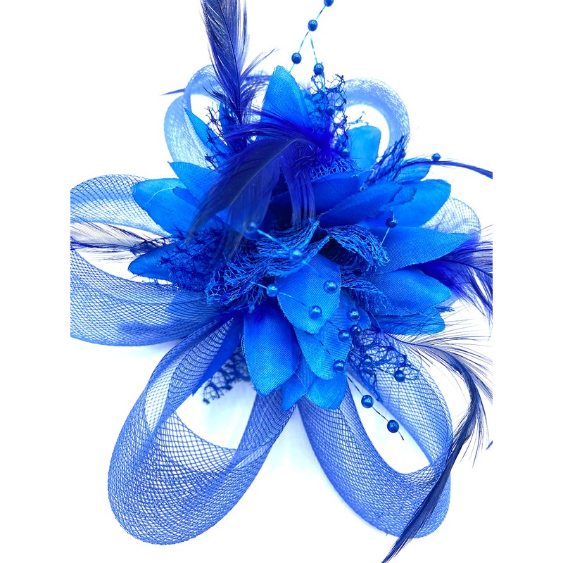 Ladies Beaded Feather Fascinator Clip/Headband Weddings, Races, Royal Ascot (Royal