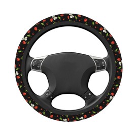 Cherries with Butterflies Elastic Steering Wheel Cover Non-Slip Breathable Steering Wheel Protector Fit Auto, SUVs, Truck